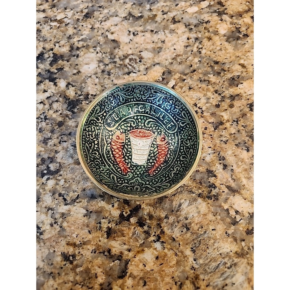 Vintage Brass Enamel Sea of Galilee Bowl Christian 3.5"
